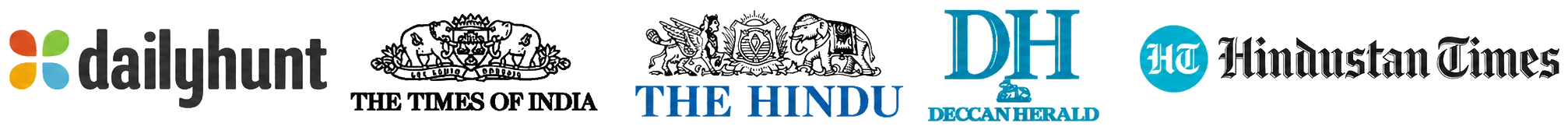 Media logos: Dailyhunt, The Times of India, The Hindu, Deccan Herald and Hindustan Times