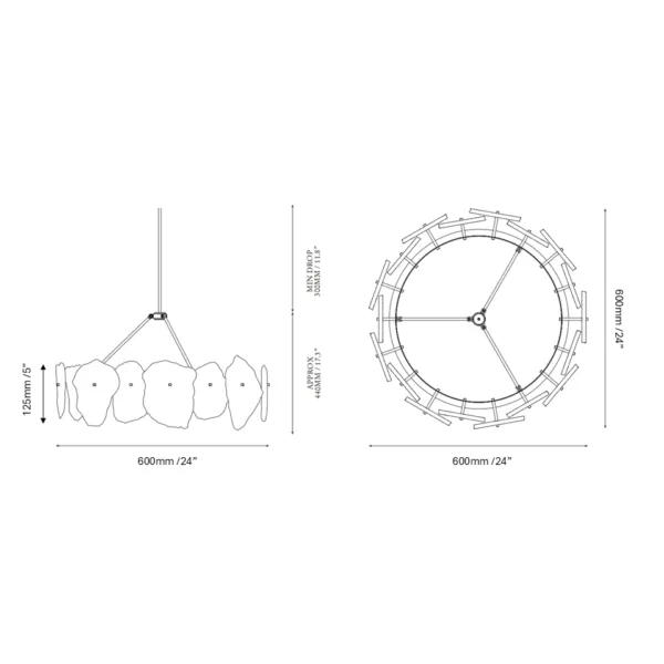 Alabaster stone chandelier dimensions, 600 mm (24 in) diameter