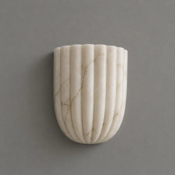 Unlit fluted alabaster shell wall light with amber veining