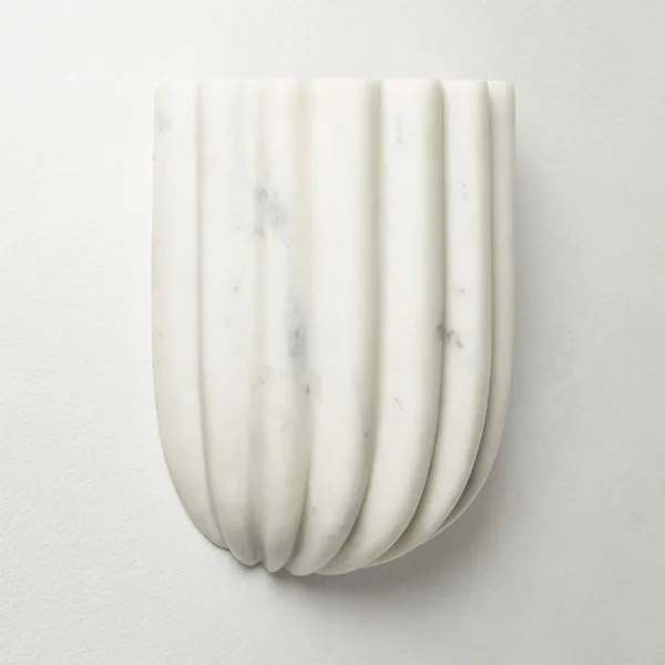 Fluted white alabaster shell wall light with soft grey veining