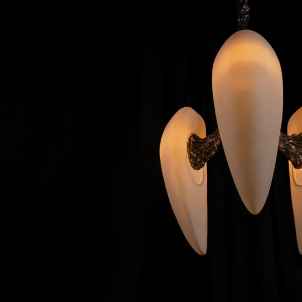 Lit alabaster drop shades, close-up