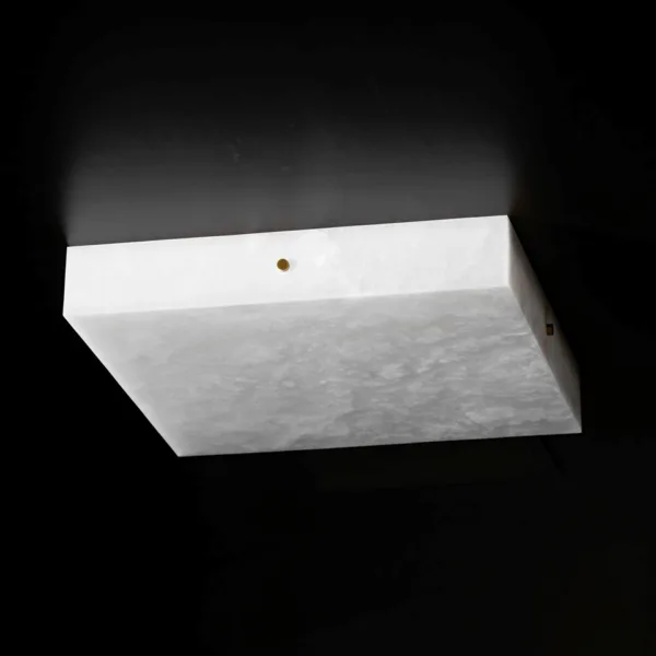Unlit square alabaster ceiling light showing white natural stone