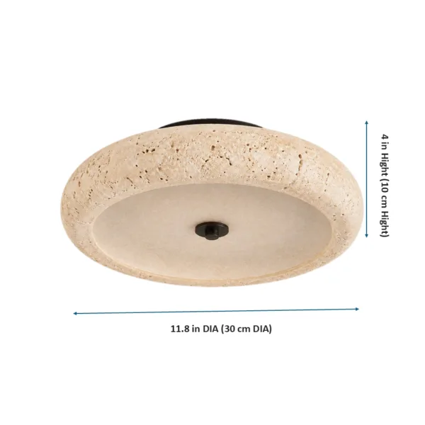 Travertine ceiling lamp dimensions, 30 cm across and 10 cm deep