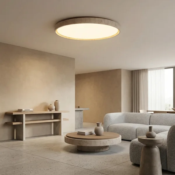 Travertine LED ceiling light in a calm living room