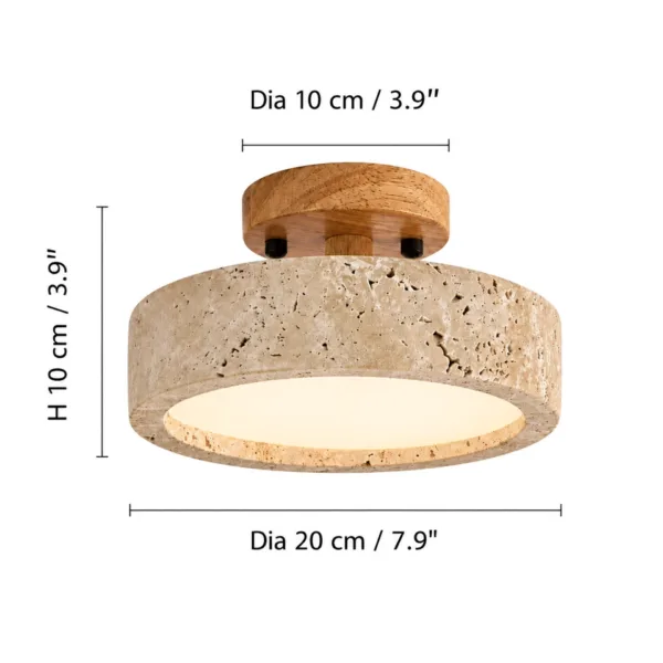 Travertine semi flush ceiling light dimensions, 20 cm across and 10 cm tall