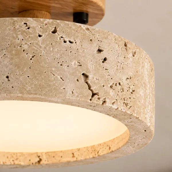 Detail of honed travertine with its natural pits