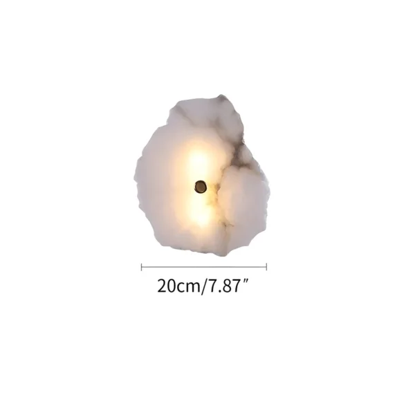 Unique alabaster wall light dimension drawing showing the stone slab at 20 cm across