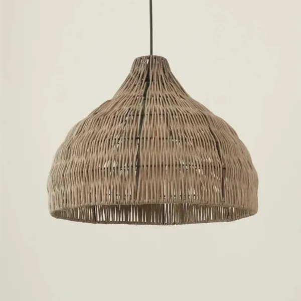 Handwoven rope dome pendant light, full view of the natural-fibre bell shade